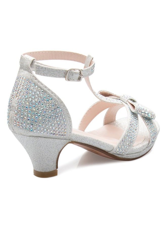 Olivia K Girl's Glitter Leatherette Open Toe Strappy Ankle T Strap Kitten Heel Sandal (Toddler/Little Girl), Silver Glitter, 4 Big Kid - Image 3