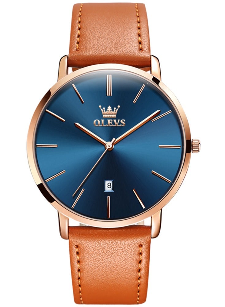 أوليفز OLEVS الرجال ساعات المعصم رقيقة جدا 6.5 مم الحد الأدنى فستان الأعمال مقاومة للماء والتاريخ والجلد حزام رقيقة الساعات للرجال - Image 1