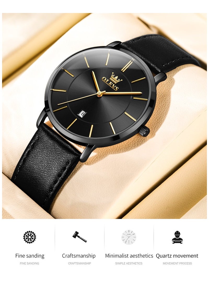 أوليفز OLEVS الرجال ساعات المعصم رقيقة جدا 6.5 مم الحد الأدنى فستان الأعمال مقاومة للماء والتاريخ والجلد حزام رقيقة الساعات للرجال - Image 4
