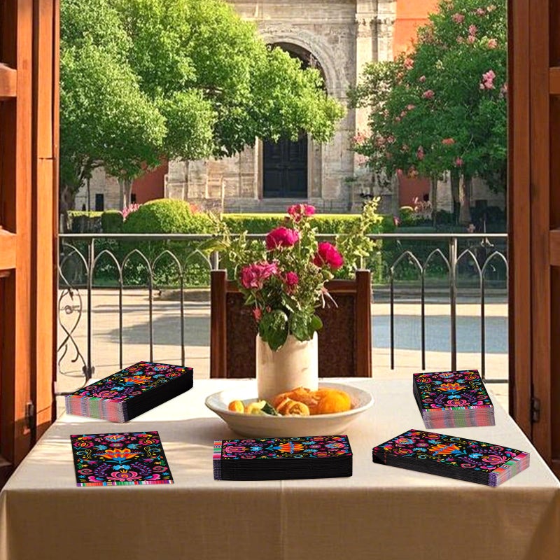 Grencian 100Pcs Mexican Fiesta Napkins 3Ply Colorful Flower Paper Napkins Disposable Bathroom Hand Napkins Guest Towels Mayo Dance Taco Pinata Dinner Napkins for Mexican Fiesta Party Decorations Birthday - Image 5