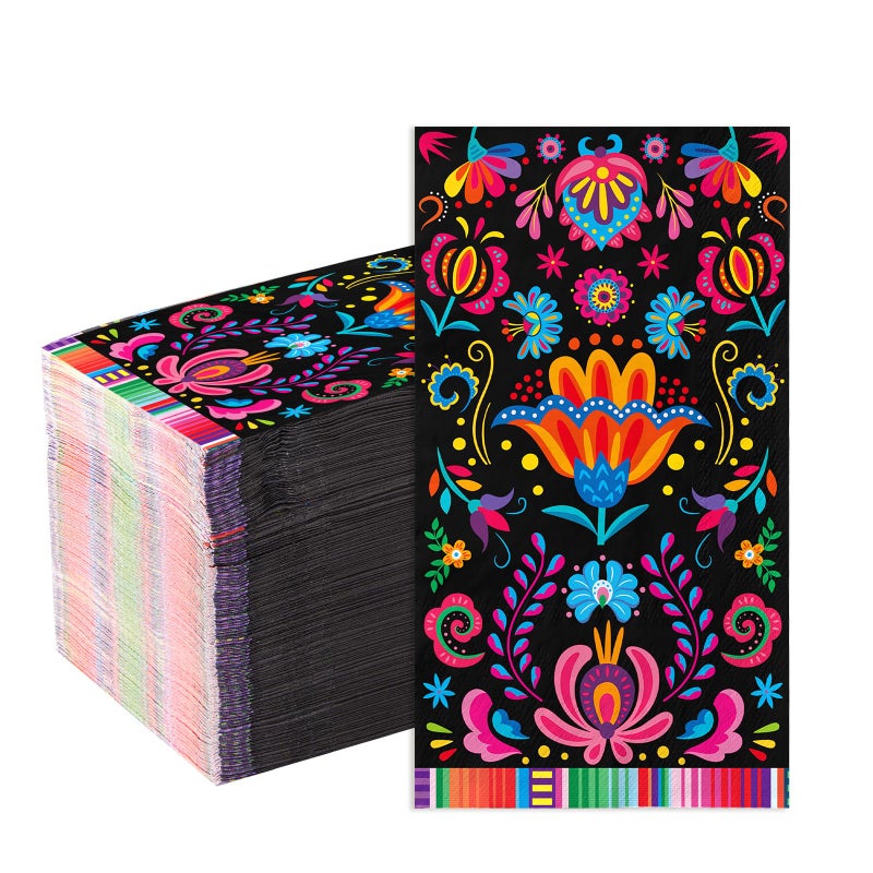 Grencian 100Pcs Mexican Fiesta Napkins 3Ply Colorful Flower Paper Napkins Disposable Bathroom Hand Napkins Guest Towels Mayo Dance Taco Pinata Dinner Napkins for Mexican Fiesta Party Decorations Birthday - Image 1