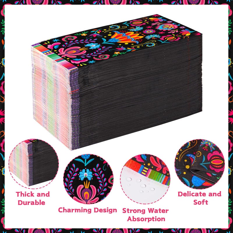 Grencian 100Pcs Mexican Fiesta Napkins 3Ply Colorful Flower Paper Napkins Disposable Bathroom Hand Napkins Guest Towels Mayo Dance Taco Pinata Dinner Napkins for Mexican Fiesta Party Decorations Birthday - Image 3