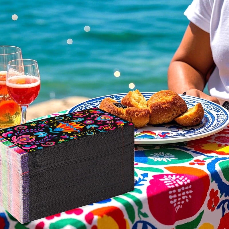 Grencian 100Pcs Mexican Fiesta Napkins 3Ply Colorful Flower Paper Napkins Disposable Bathroom Hand Napkins Guest Towels Mayo Dance Taco Pinata Dinner Napkins for Mexican Fiesta Party Decorations Birthday - Image 4