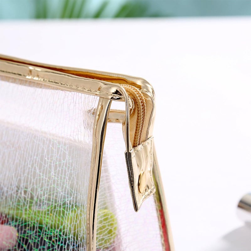 3Pcs TPU Travel Makeup Bag Set White Coffee Gold Cosmetic Organizer with Zipper - Image 5