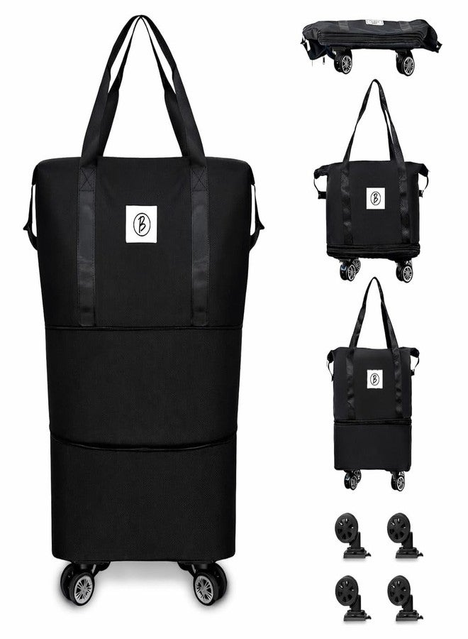Btag Travel Duffle Bag with Wheels | Convertible Handbag, Trolley & Shoulder Luggage for Clothes | Space-Saving Foldable Travel Companion | Expandable & Waterproof Traveling Bag for Unisex (Black) - Image 1
