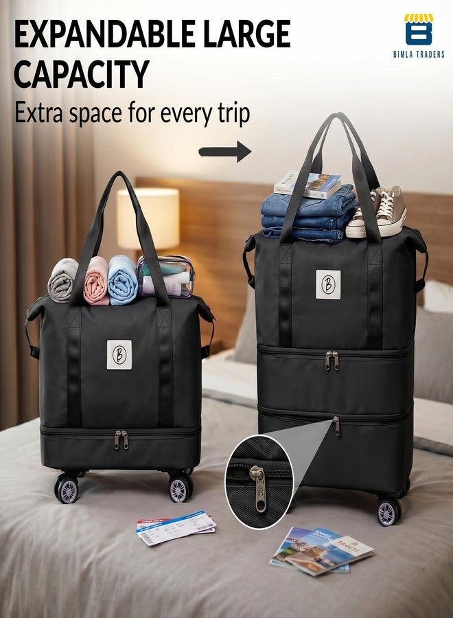 Btag Travel Duffle Bag with Wheels | Convertible Handbag, Trolley & Shoulder Luggage for Clothes | Space-Saving Foldable Travel Companion | Expandable & Waterproof Traveling Bag for Unisex (Black) - Image 4