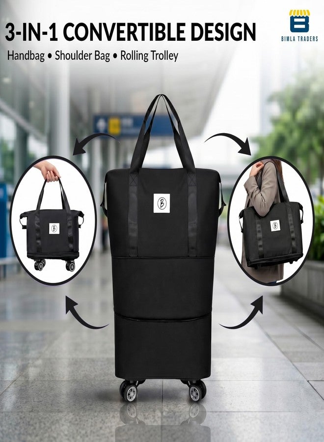 Btag Travel Duffle Bag with Wheels | Convertible Handbag, Trolley & Shoulder Luggage for Clothes | Space-Saving Foldable Travel Companion | Expandable & Waterproof Traveling Bag for Unisex (Black) - Image 2