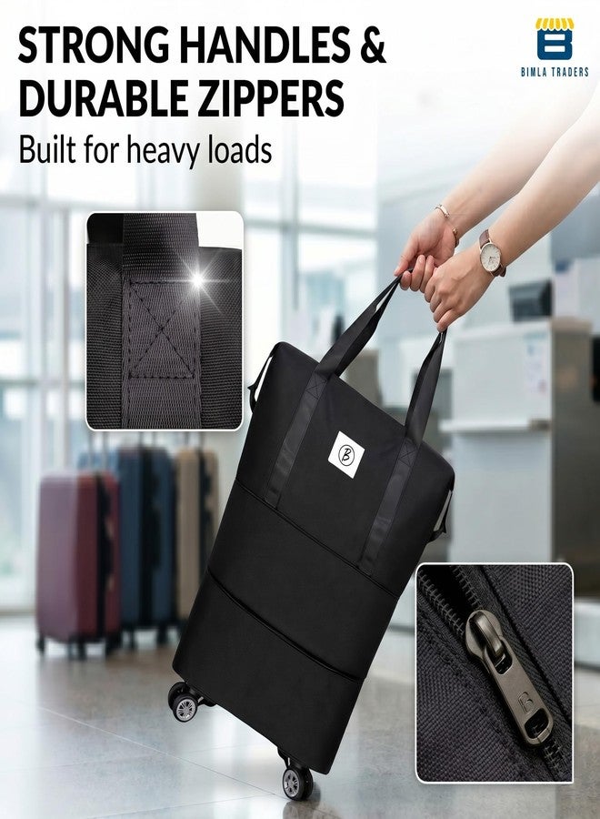 Btag Travel Duffle Bag with Wheels | Convertible Handbag, Trolley & Shoulder Luggage for Clothes | Space-Saving Foldable Travel Companion | Expandable & Waterproof Traveling Bag for Unisex (Black) - Image 3