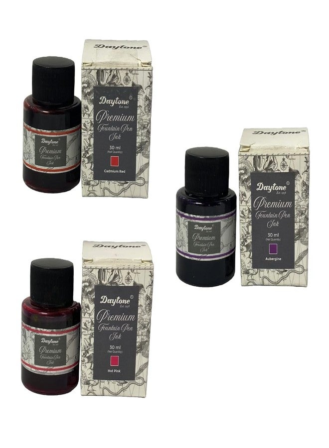 Daytone Premium Fountain Pen Ink (Trio Pack of 3) (Warm Tones: Cadmium Red, Hot Pink, Aubergine, 30 ml Each) - Image 1