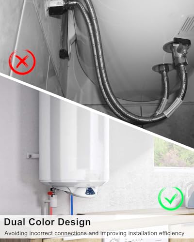 PNYZIK 2 Pcs 24 Inch Flexible Stainless Steel Corrugated Water Heater Connector 1/2" FIP x 1/2" FIP for Water Softener, Hot and Cold Water Heater Hose Line, Blue and Red Water line, - Image 4