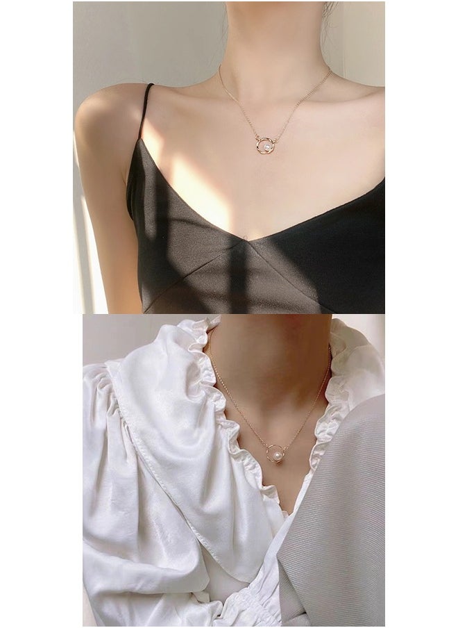 ShebSheb - Golden Jewelry Sets with Earrings Necklace,Fashion Elegant Earrings Necklace with Tiger Eye Stone Imitation Pearl for Women Ladies Girls Gift - Image 1