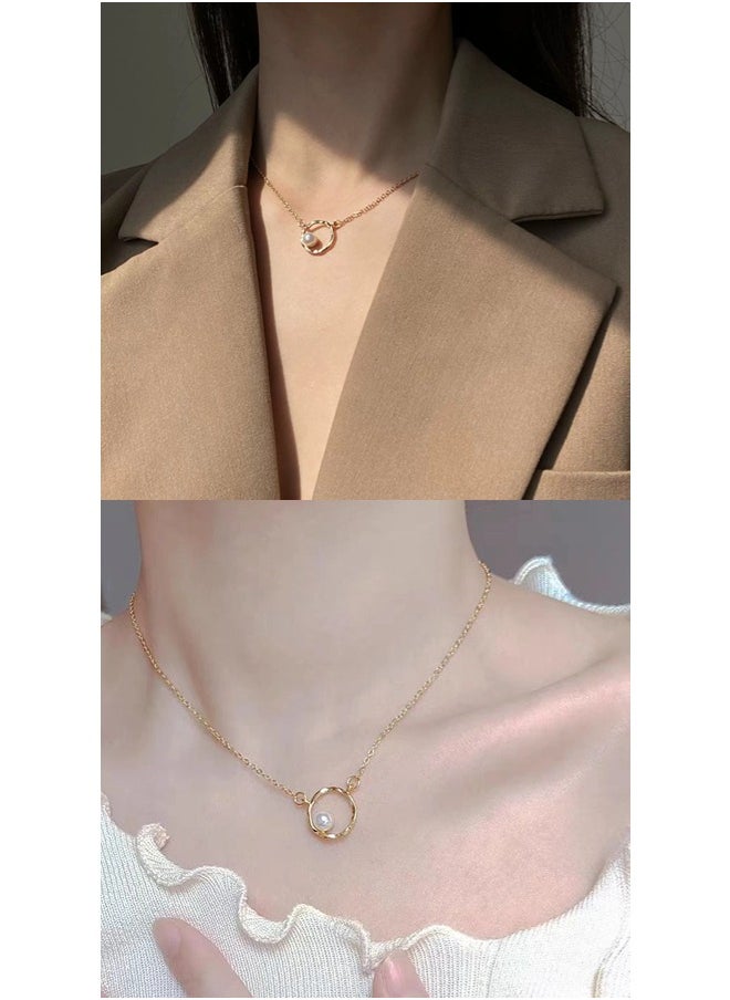 ShebSheb - Golden Jewelry Sets with Earrings Necklace,Fashion Elegant Earrings Necklace with Tiger Eye Stone Imitation Pearl for Women Ladies Girls Gift - Image 1