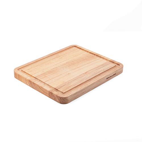 KitchenAid Classic Rubberwood Cutting Board with Perimeter Trench Reversible Chopping Board 8inch x 10Inch Natural