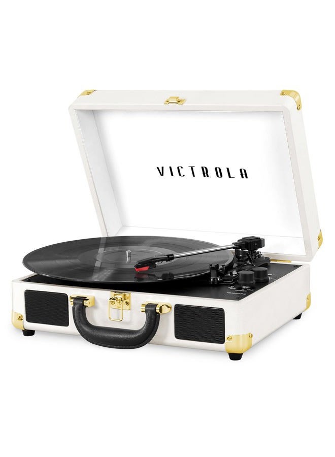 VICTROLA Vintage 3-Speed Bluetooth Suitcase Turntable with Speakers, White/Gold (Limited Edition) - Image 1