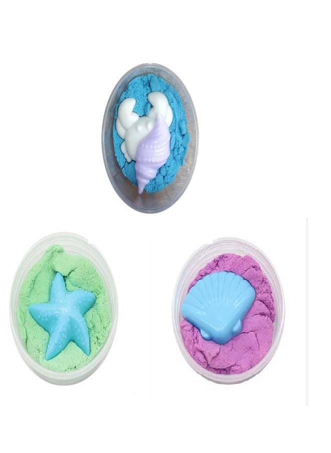 Diy 3 Magic Sand with 6 Animal Moulds - Underwater World Play Dough Set Plasticine Color Mud Set Castle Modeling Clay Kit DIY Slime Toys  - Image 1