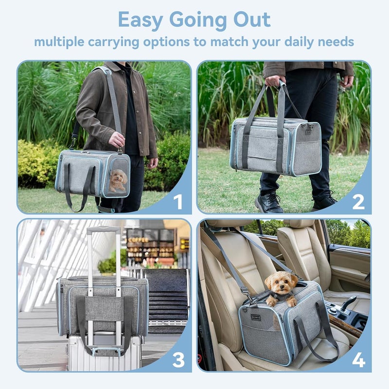 Petsfit Expandable Large Cat Carrier Small Dog Carriers Airline Approved, 17" Lx 11" Wx 11" H Soft-Sided Portable Washable Pet Travel Carrier with 2 Extension for Kittens, Puppies, Rabbits - Image 5