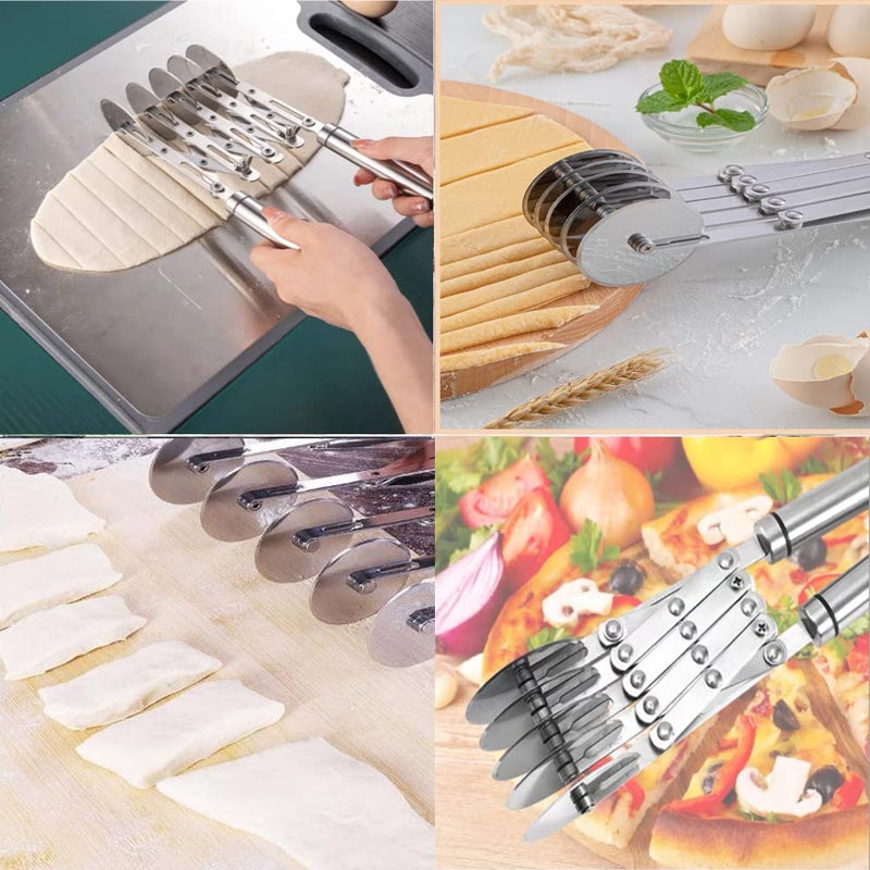 MTOMDY 5 Wheel Dough Cutter, Spaghetti And Noodle Slicer, Pastry Cutter Set, multiple pasta roller cutter tools, baking roller adjustable pizza knife slicer, splitter with handle - Image 5