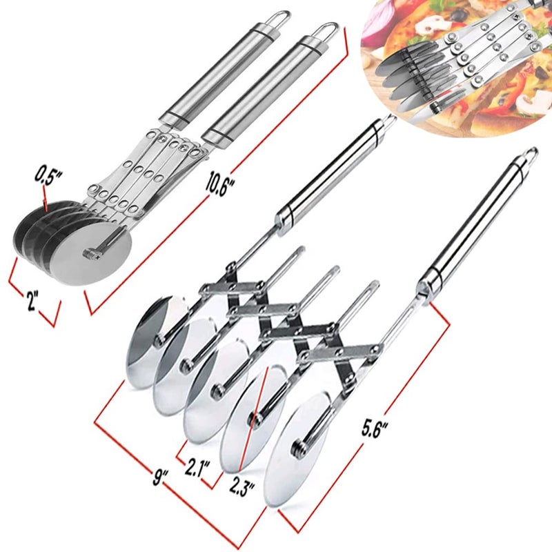 MTOMDY 5 Wheel Dough Cutter, Spaghetti And Noodle Slicer, Pastry Cutter Set, multiple pasta roller cutter tools, baking roller adjustable pizza knife slicer, splitter with handle - Image 2