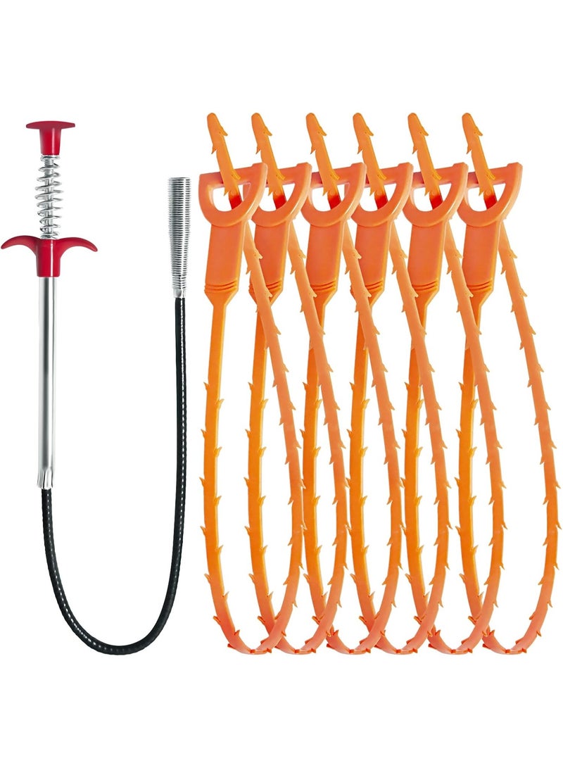 Drain Clog Remover Tool (7pcs), Clears Hair Clogs in Sinks, Tubs & Toilets - Image 1