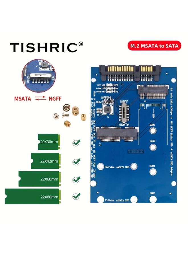 TISHRIC M2 NGFF إلى لوحة محول SATA 3.0 بحجم 2.5 إنش باللون الأزرق، عالية السرعة 6.0 جيجابت في الثانية، لوحة تحويل SSD مع حماية من فقدان الطاقة لأجهزة الكمبيوتر المكتبية والمحمولة.