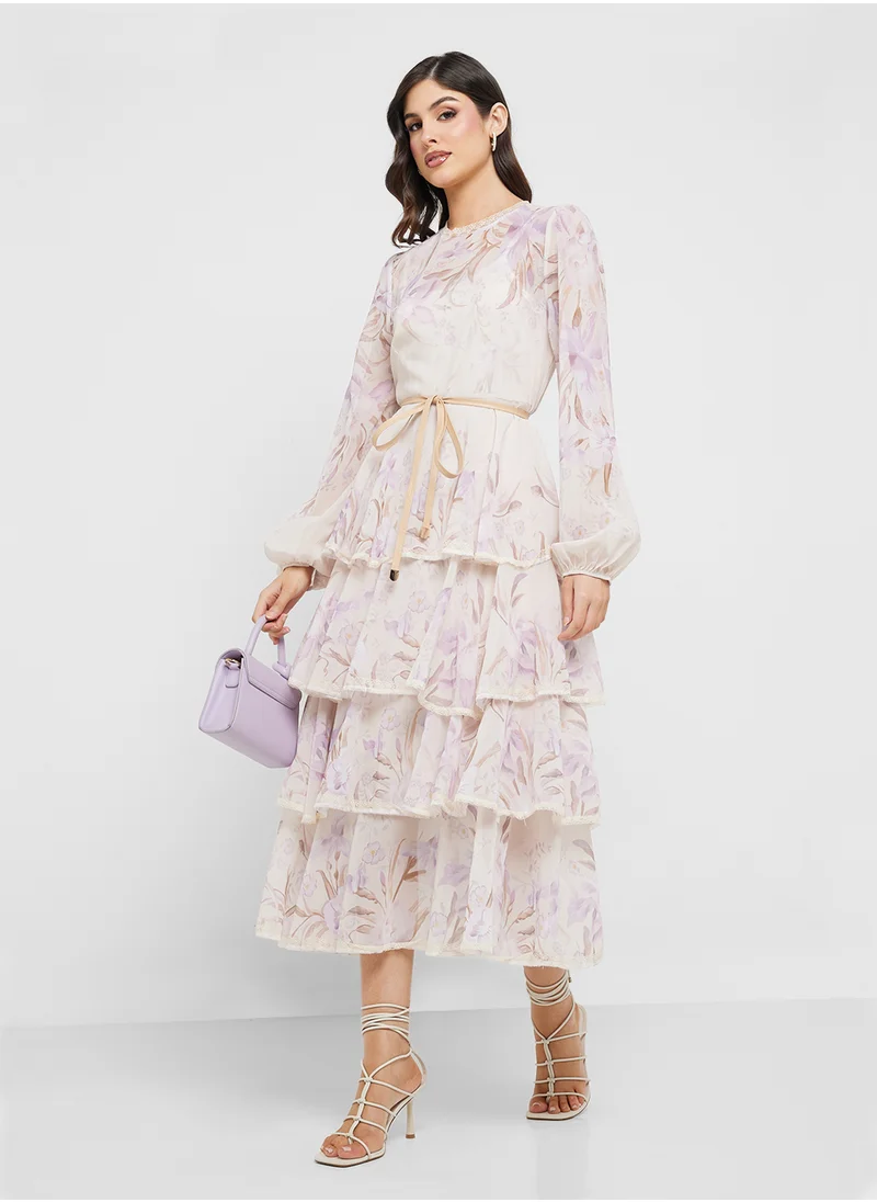 Khizana Floral Print Layered Dress