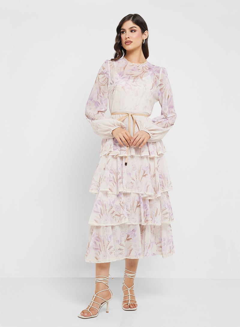 خزانة فستان شيفون مطبوع بالزهور - Image 4