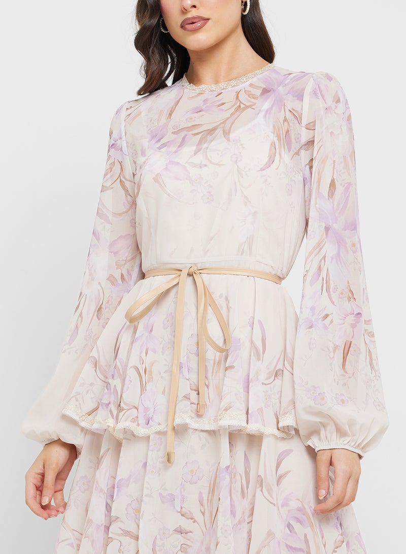 خزانة فستان شيفون مطبوع بالزهور - Image 3