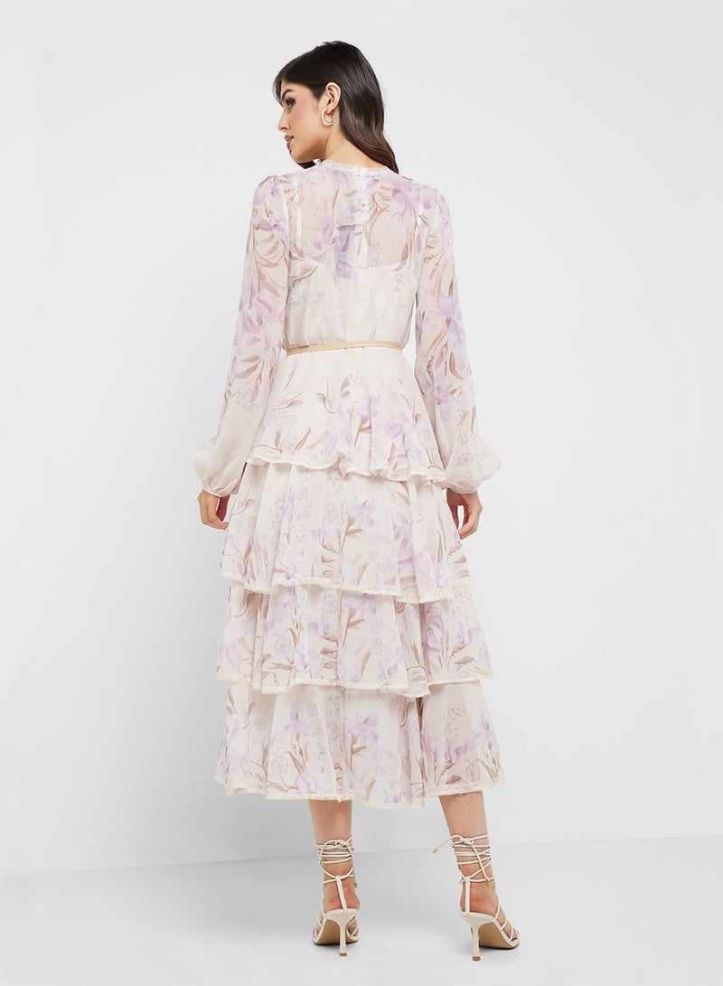 خزانة فستان شيفون مطبوع بالزهور - Image 2