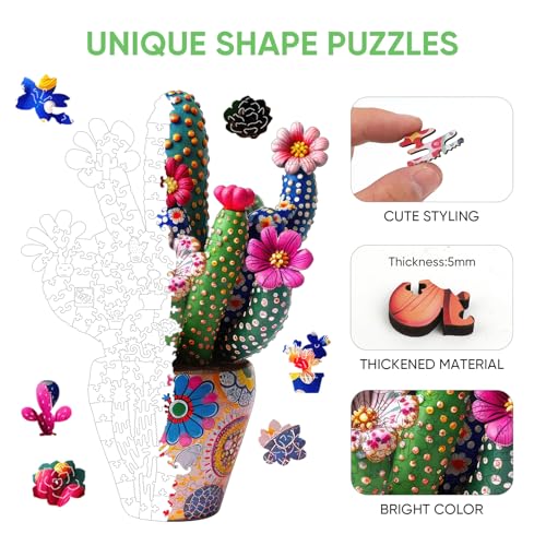 Mys Aurora Puzzles for Adults Cactus Flower Wooden Puzzles 500 Pieces Unique Shaped Jigsaw Puzzles Birthday for Mom Adults Fun Challenge Family Game 167 x 234 - Image 5