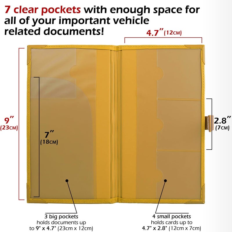 PlusXpres Auto Insurance and Registration Card Holder - Vehicle Glove Box Document Organizer - Car Essential Paperwork Holder for DMV, AAA, Contact Information Cards - Premium PU Leather Wallet Case - Yellow - Image 2