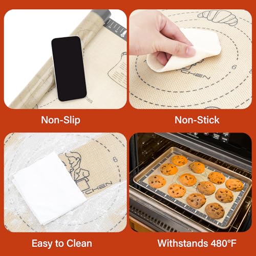 Mimekitchen Silicone Baking Mat with Cookie Recipes, Extra Thick Silicone Mat for Baking Macaron, Bread, Pizza, Non Stick Pastry Mat for Dough Rolling Out, Heat Resistant to 480°F for Baker - Image 5