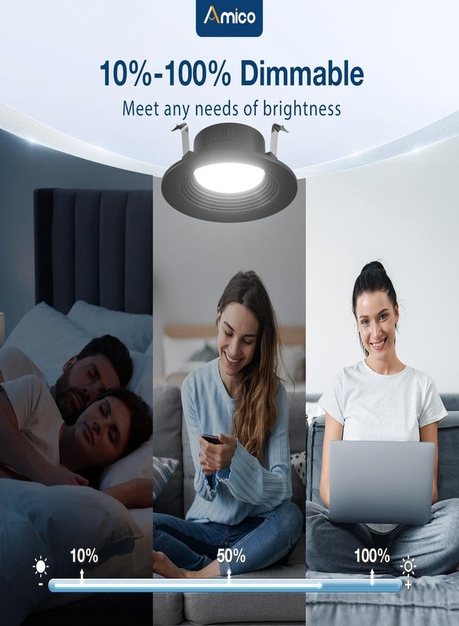 أميكو مجموعة إضاءة LED غائرة سوداء من Amico، عبوة واحدة، مقاس 4 بوصات، قابلة للاختيار بين 2700 كلفن/3000 كلفن/4000 كلفن/5000 كلفن/6000 كلفن، مصابيح LED قابلة للتعتيم مع إطار عاكس، 8.5 واط (ما يعادل 60 واط)، 650 لومن، حاصلة على تصنيف IC ومقاومة للرطوبة، ومعتمدة من ETL وFCC - Image 3