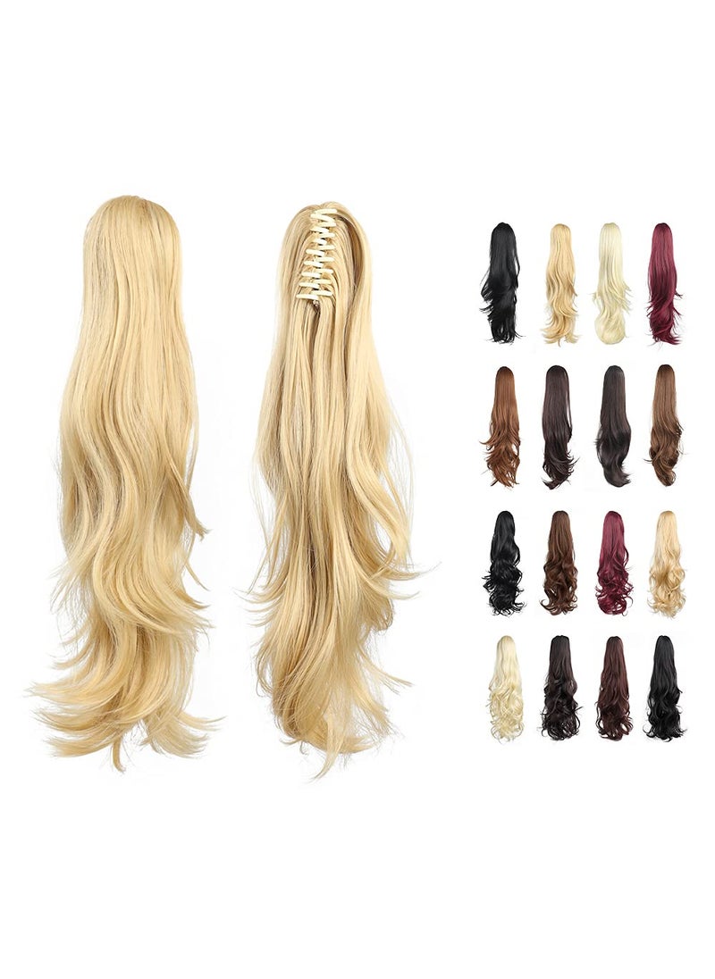 HSPJHTM - HSPJHTM Ponytail Extension,24" Blonde Claw Clip Hair Extensions for Women Straight Hair Piece Synthetic Wavy Pony Tail Halloween Fluffy Daily Use - Image 1