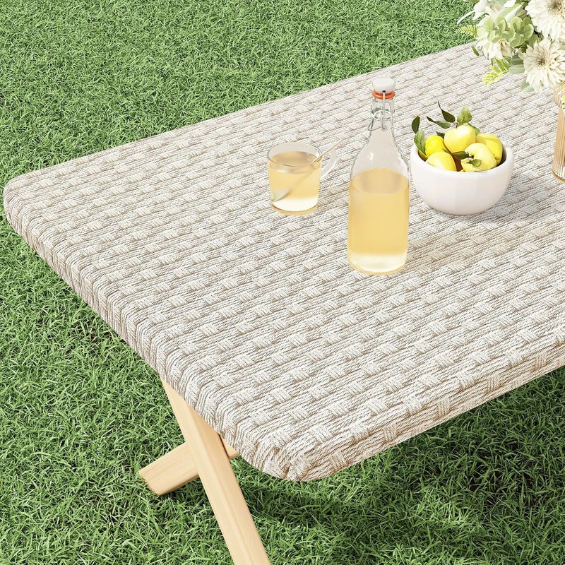 misaya Rectangle Vinyl Tablecloth, Fitted Table Cover, 100% Waterproof, Elastic Edge, Flannel Backing, Table Cloth Fit 8 Foot Folding Tables for Picnic, Camping, Outdoor (Weave, 30x96 inch) - Image 1