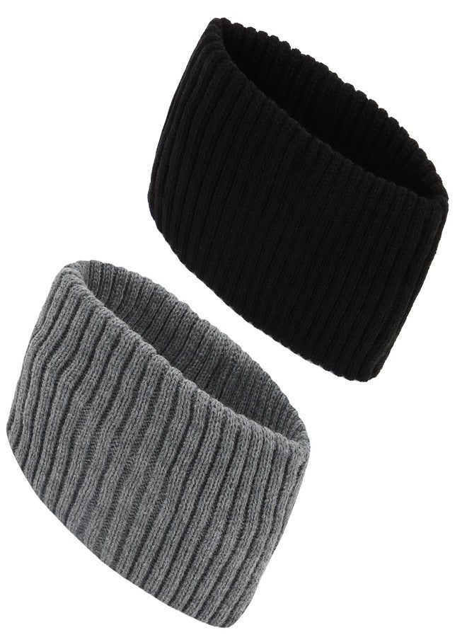 YISSION 2 Pcs Winter Headbands for Women Non Slip Wide Headbands Thick Knit Head bands Gray Black Headband Soft Ear Warmer Hairbands Hair Accessories for Women Girls - Image 1