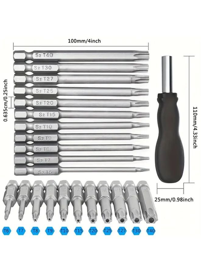 11Pcs Torx Screwdriver Bit Set T6 T40 100mm S2 Steel Magnetic Security Tool Kit - Image 3