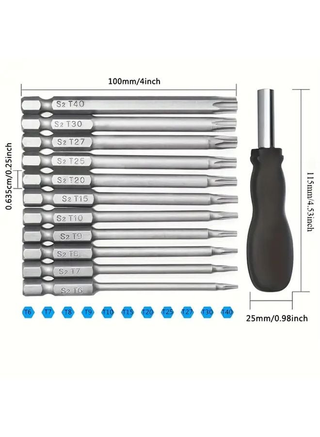 11Pcs Torx Screwdriver Bit Set T6 T40 100mm S2 Steel Magnetic Security Tool Kit - Image 1