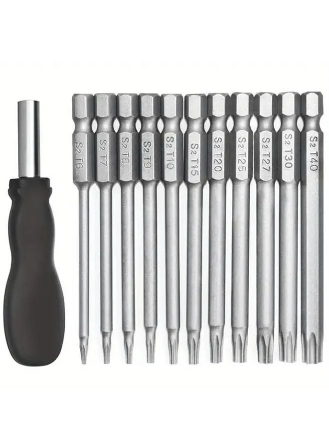 11Pcs Torx Screwdriver Bit Set T6 T40 100mm S2 Steel Magnetic Security Tool Kit - Image 2