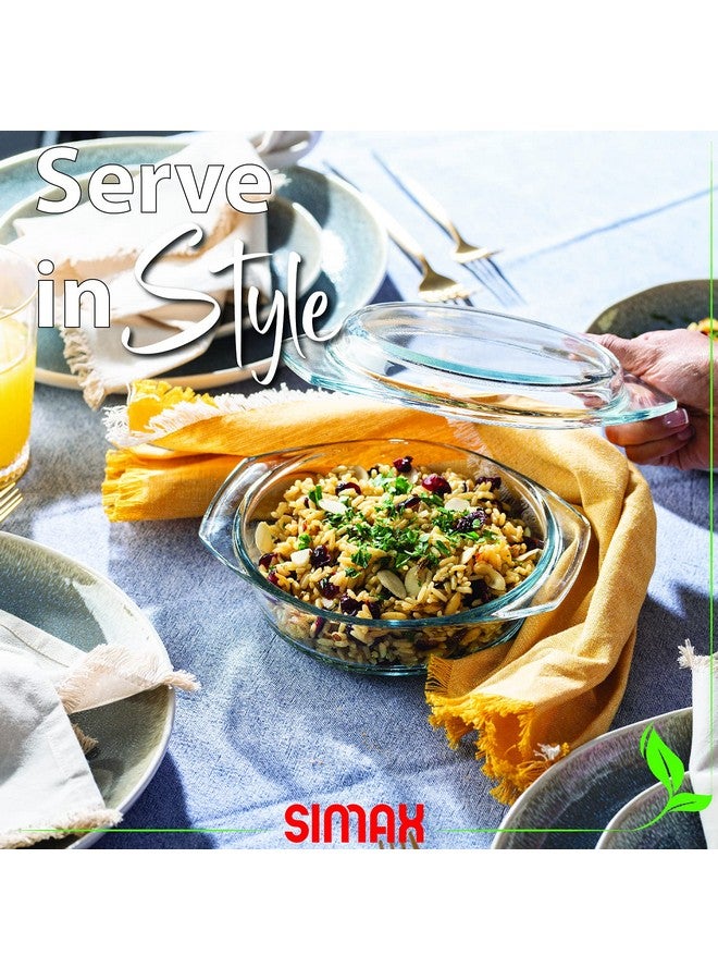 SIMAX Glass Casserole Dish, Clear Glass Round Casserole Dish with Lid and Handles, 1 Quart Covered Bowl for Cooking, Baking, Serving, Microwave, Dishwasher, and Oven Safe Cookware - Image 3
