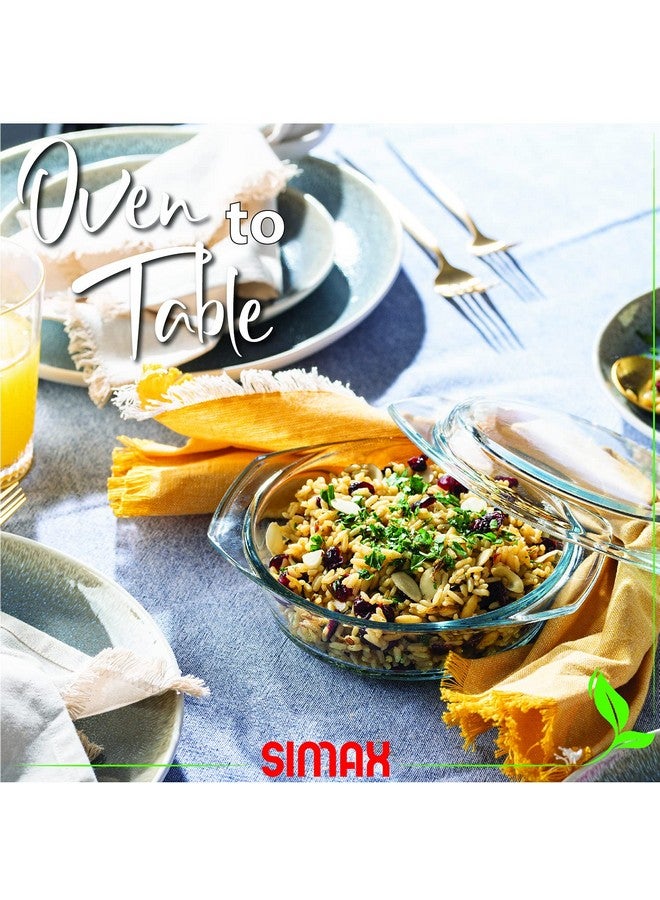 SIMAX Glass Casserole Dish, Clear Glass Round Casserole Dish with Lid and Handles, 1 Quart Covered Bowl for Cooking, Baking, Serving, Microwave, Dishwasher, and Oven Safe Cookware - Image 2