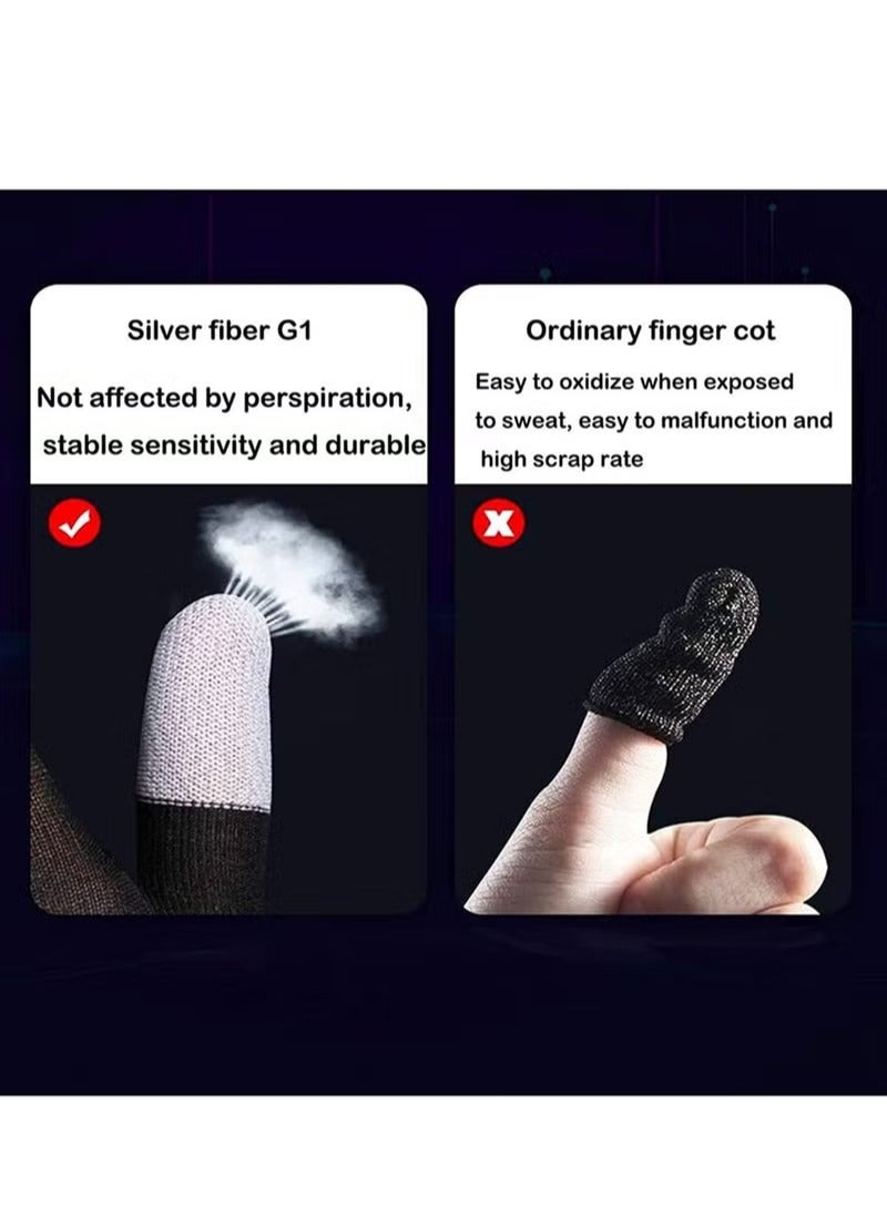 E-Sports Gaming Gloves Finger Sleeves Anti-Sweat Breathable Thumb for Highly Sensitive Nano-Silver Fiber Material and Nylon PUBG Mobile Phone Games Accessories (Black) - Image 4