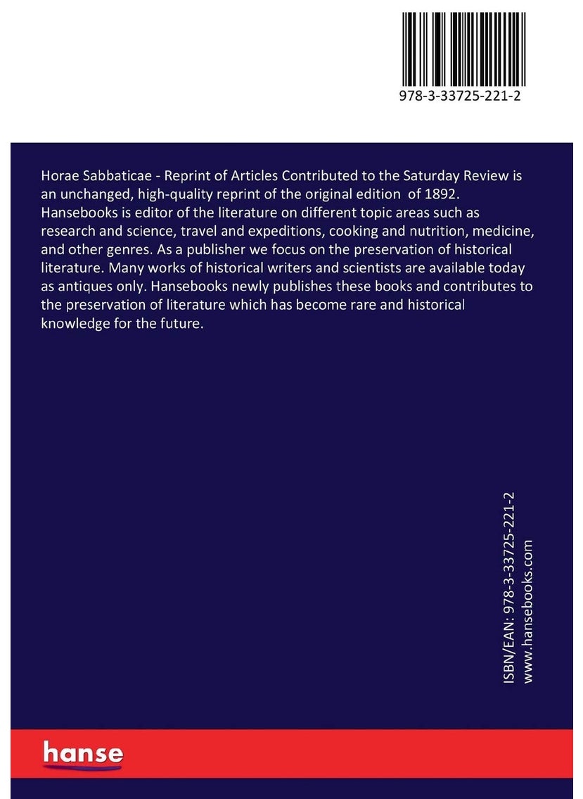 Horae Sabbaticae: Reprint of Articles Contributed to the Saturday Review  - Image 2