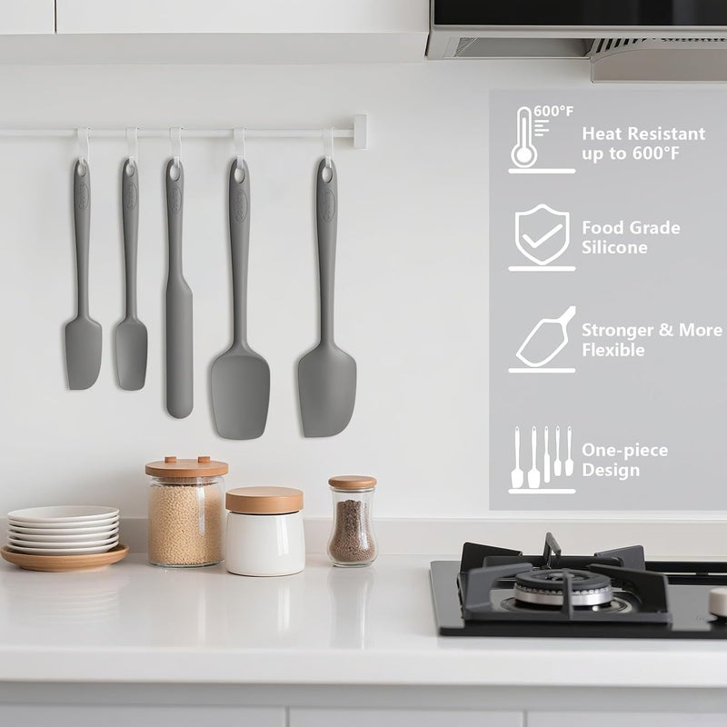 Coukre Silicone Spatula Set of 5,High Heat Resistant, Food Grade Silicone, Upgraded Extended Reinforced Handle,Dishwasher Safe, for Baking, Cooking (Pure Gray, Solid color) - Image 5