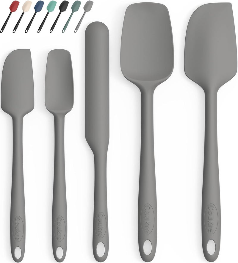 Coukre Silicone Spatula Set of 5,High Heat Resistant, Food Grade Silicone, Upgraded Extended Reinforced Handle,Dishwasher Safe, for Baking, Cooking (Pure Gray, Solid color) - Image 1