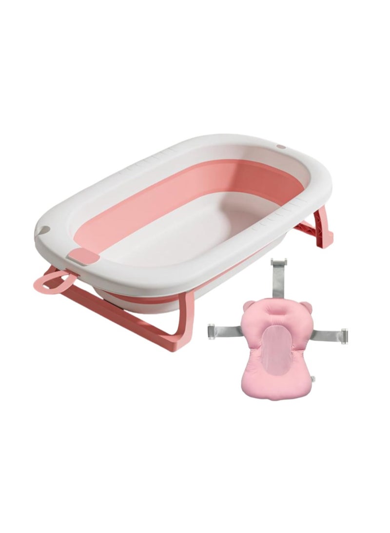 SKY-TOUCH Baby Foldable Bathing Tubs with Soft Bathmat Cushion & Thermometer, NewBorn Babybath Tub with Drain Hole, Non-Slip Support Leg for 0-6 Years Boy Girl - Image 1