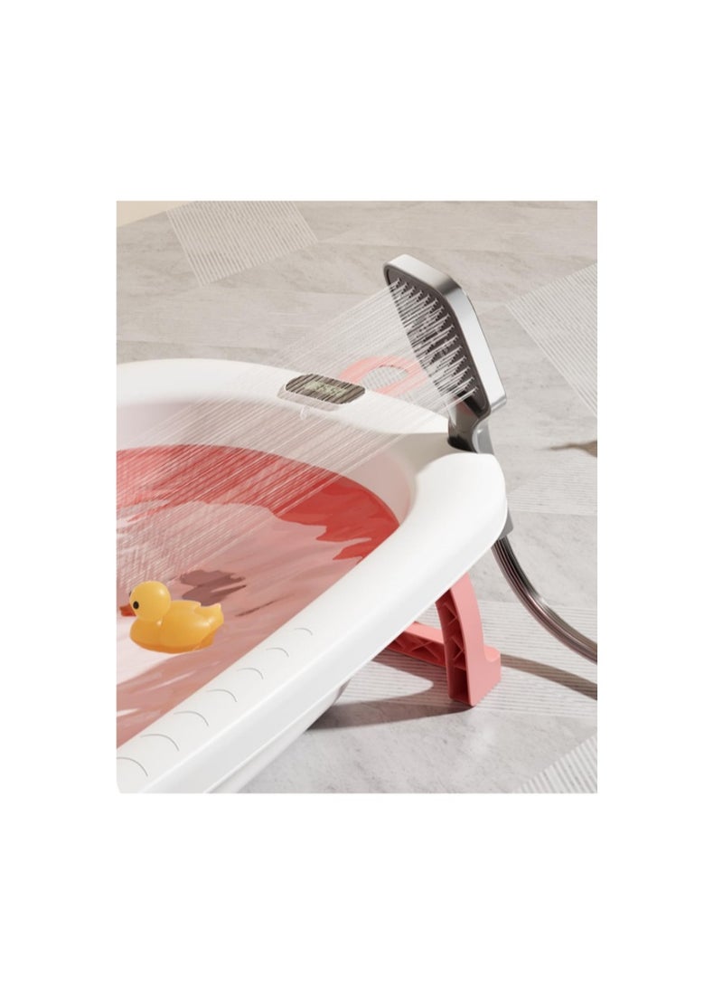 SKY-TOUCH Baby Foldable Bathing Tubs with Soft Bathmat Cushion & Thermometer, NewBorn Babybath Tub with Drain Hole, Non-Slip Support Leg for 0-6 Years Boy Girl - Image 2