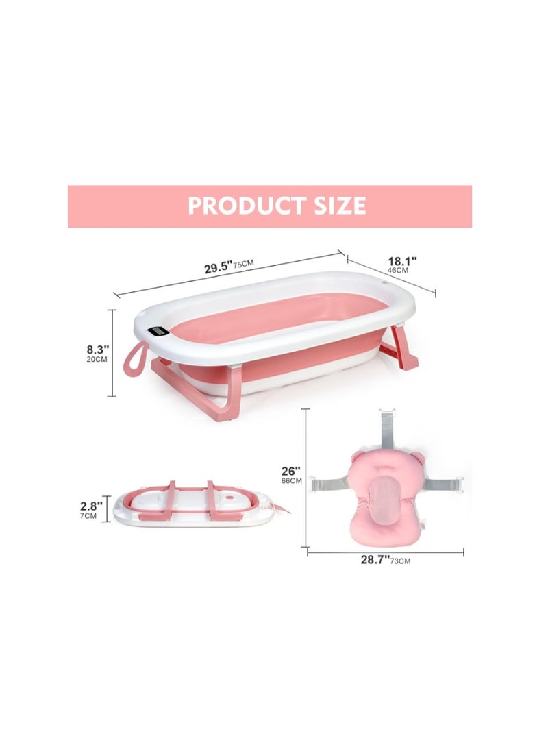 SKY-TOUCH Baby Foldable Bathing Tubs with Soft Bathmat Cushion & Thermometer, NewBorn Babybath Tub with Drain Hole, Non-Slip Support Leg for 0-6 Years Boy Girl - Image 3