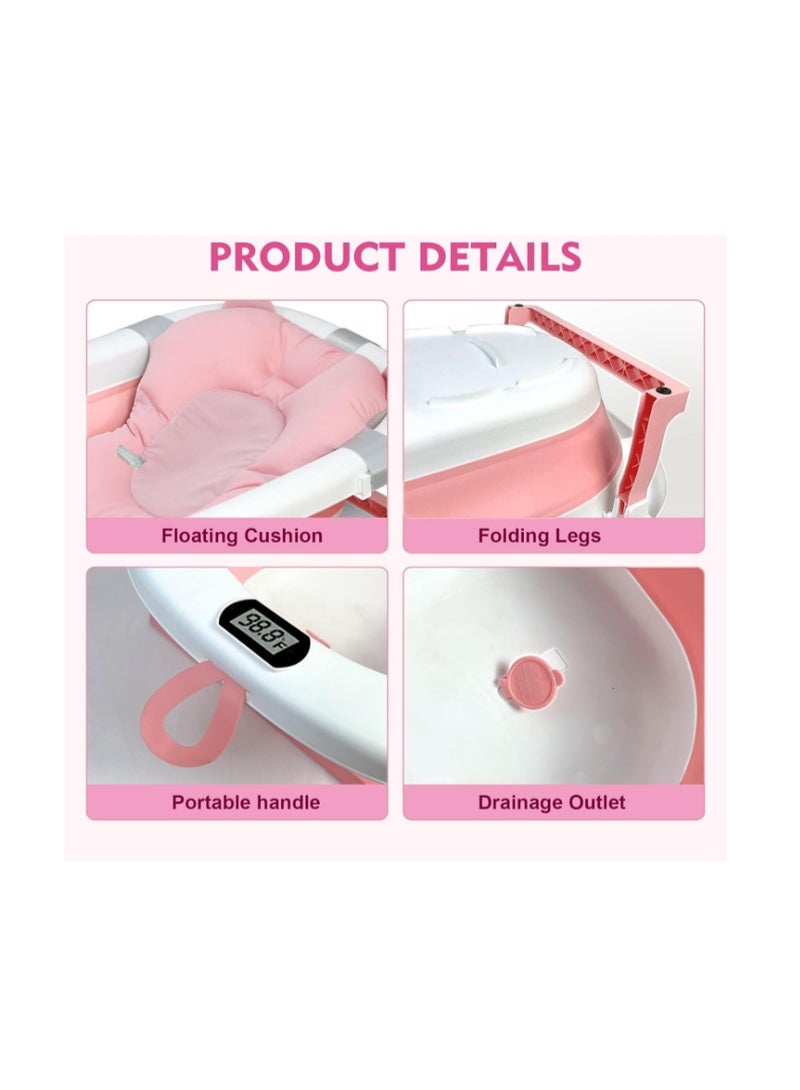SKY-TOUCH Baby Foldable Bathing Tubs with Soft Bathmat Cushion & Thermometer, NewBorn Babybath Tub with Drain Hole, Non-Slip Support Leg for 0-6 Years Boy Girl - Image 5