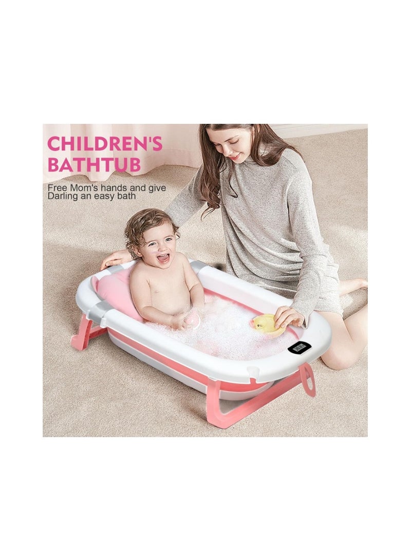 SKY-TOUCH Baby Foldable Bathing Tubs with Soft Bathmat Cushion & Thermometer, NewBorn Babybath Tub with Drain Hole, Non-Slip Support Leg for 0-6 Years Boy Girl - Image 4