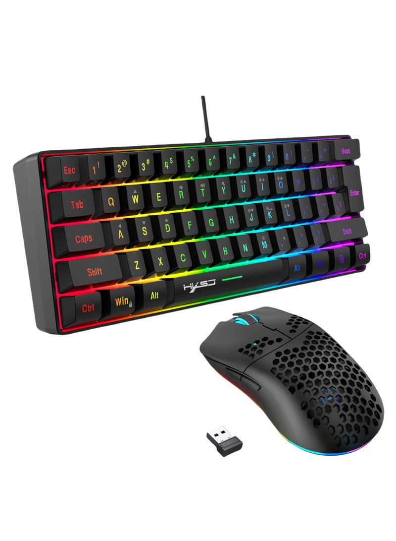 HXSJ V700  Keyboard and T66 Wireless Gaming Mouse Set, Wired/Wireless/Bluetooth Tri Modes Gaming Mouse  - Image 1
